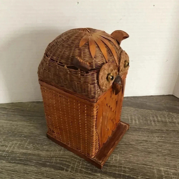 Vtg Handwoven Owl Box - Picture 3 of 11